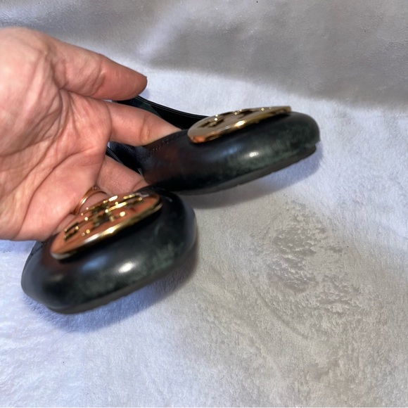 Tory Burch Classic Reva Butter Soft Leather Black Gold Ballet Flats Women's 6.5M - Picture 5 of 10